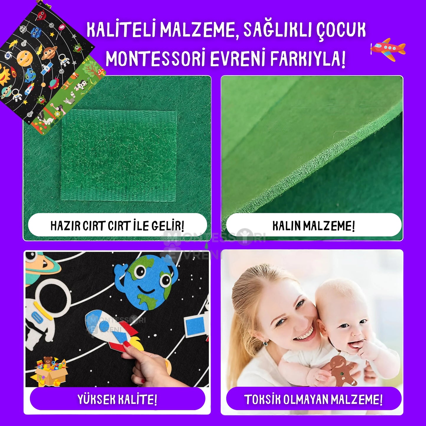 Montessori Keçe Oyun ve Öğrenme Tahtası